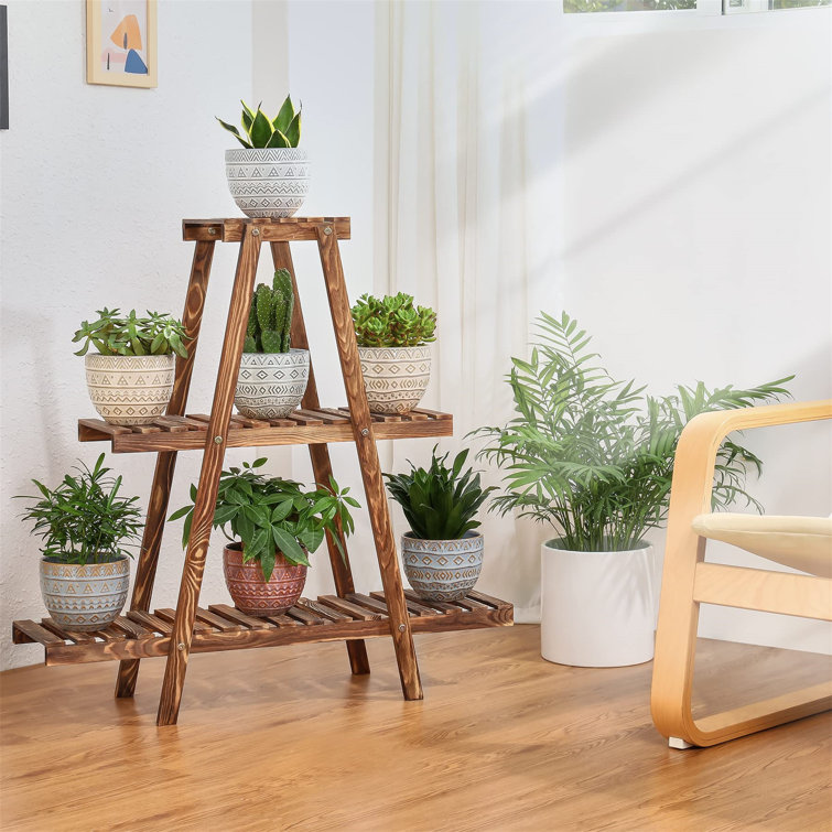 Arlmont & Co. 3 Tier Wood Plant Stand, Large Multi Tiered Plant Shelf